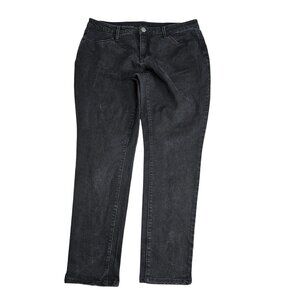 Faded Glory Straight Leg Jeans Womens 16A Black Charcoal Mid Rise Stretch Denim